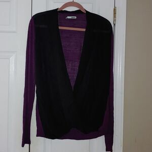 Maurices   purple  black drape open low cut  blouse Sz XL Sheer solid black